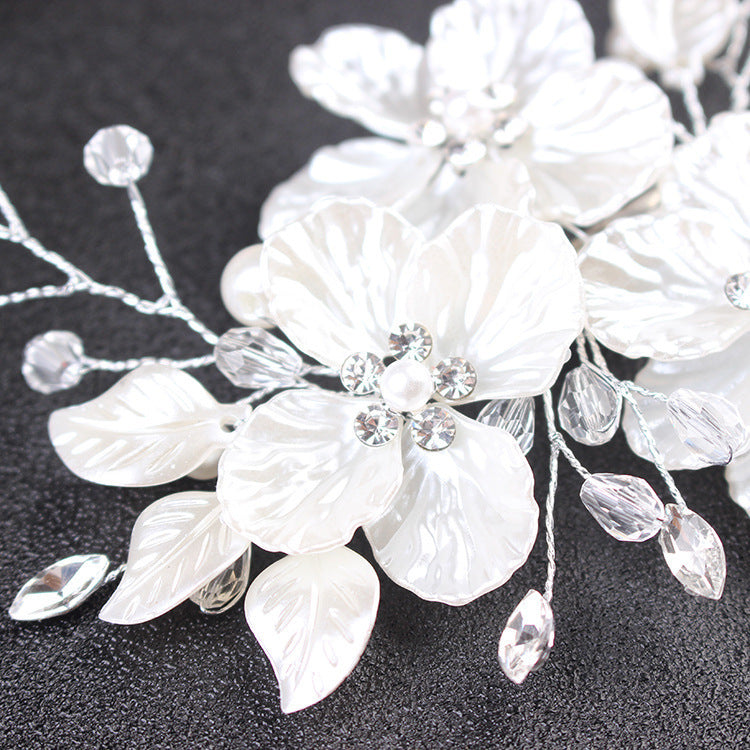 New Bride Wedding White Shell Petals Pearl Crystal Hairpin Ornament