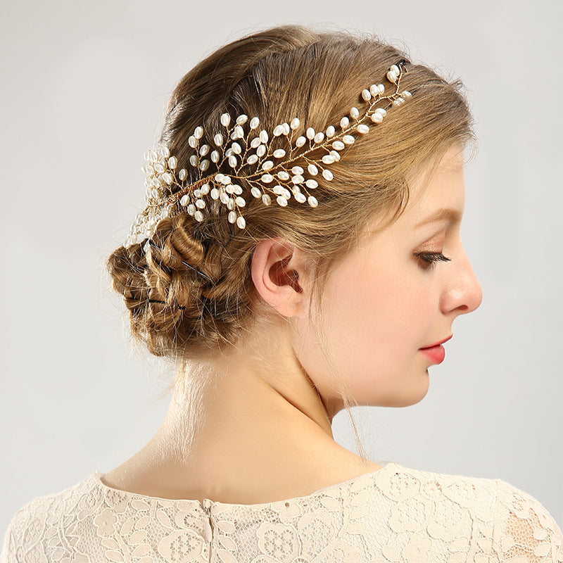 Photography Headgear Copper Wire Pearl Hair Comb Handmade
