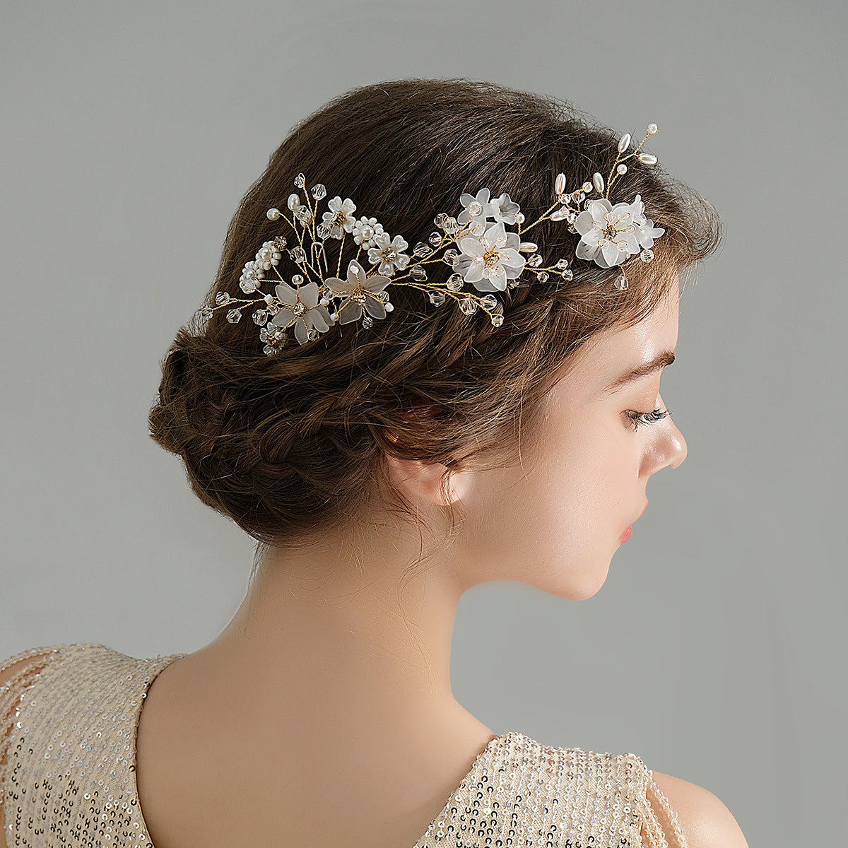 Pearl Flower Exquisite Flower Leaf Bridal Headdress Hair Comb
