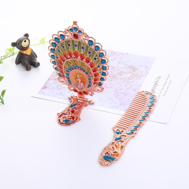 Portable Portable Folding Metal Handle Beauty Comb Mirror