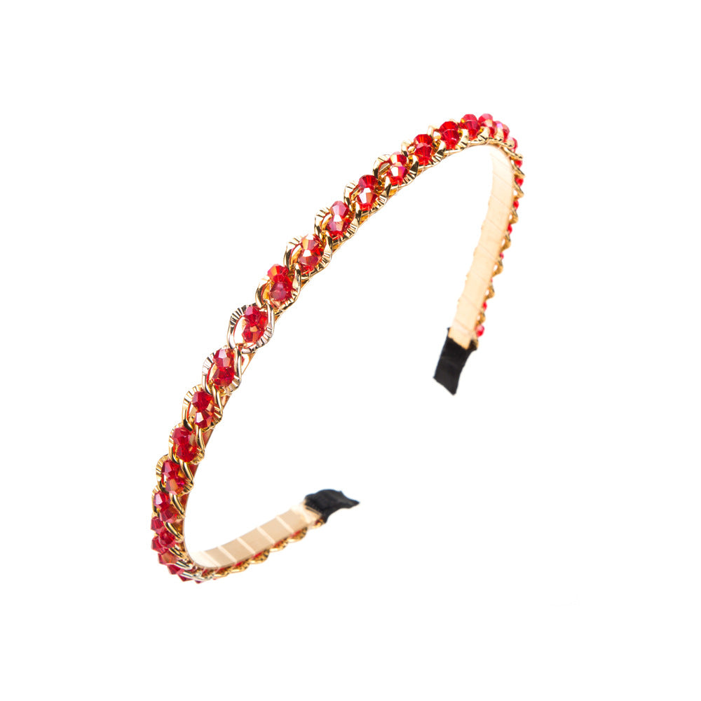 Retro Metal Korean Crystal Chain Winding Headband