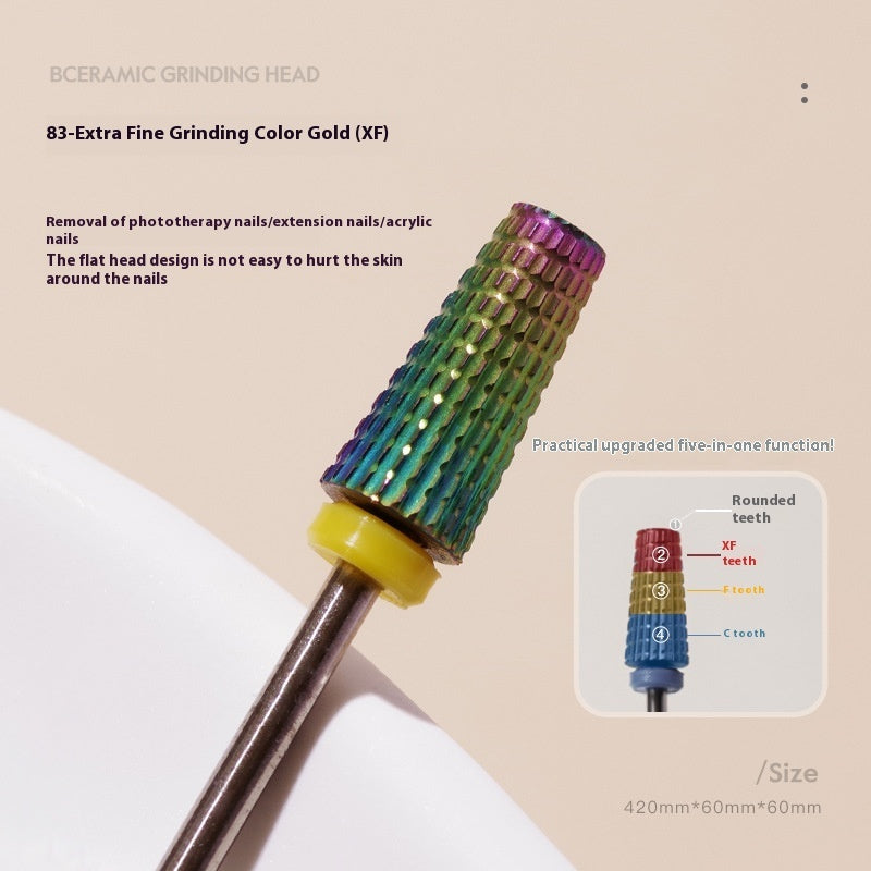 Five-in-one Tungsten Steel Cross Tooth Plating Color Alloy Nail Beauty Polish Removing Modified Peeling Grinding Head