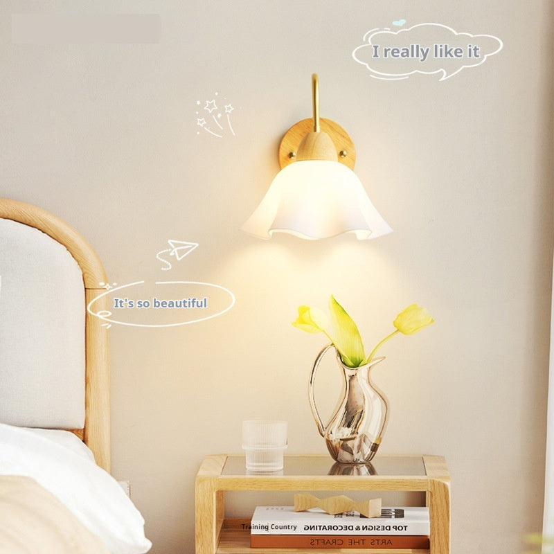 Bedroom Bedside Lamp Nordic Log Cream Style