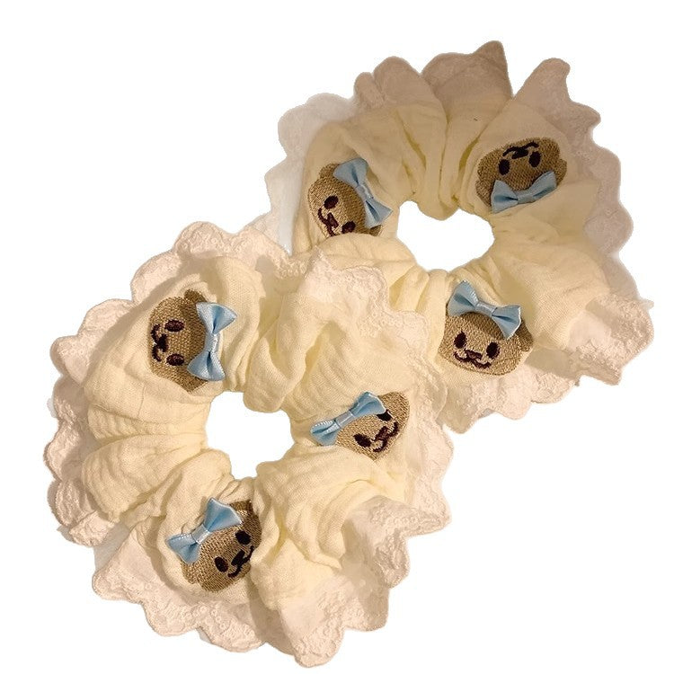 Cute Bear Blue Bow Lace Large Intestine Hair Ring