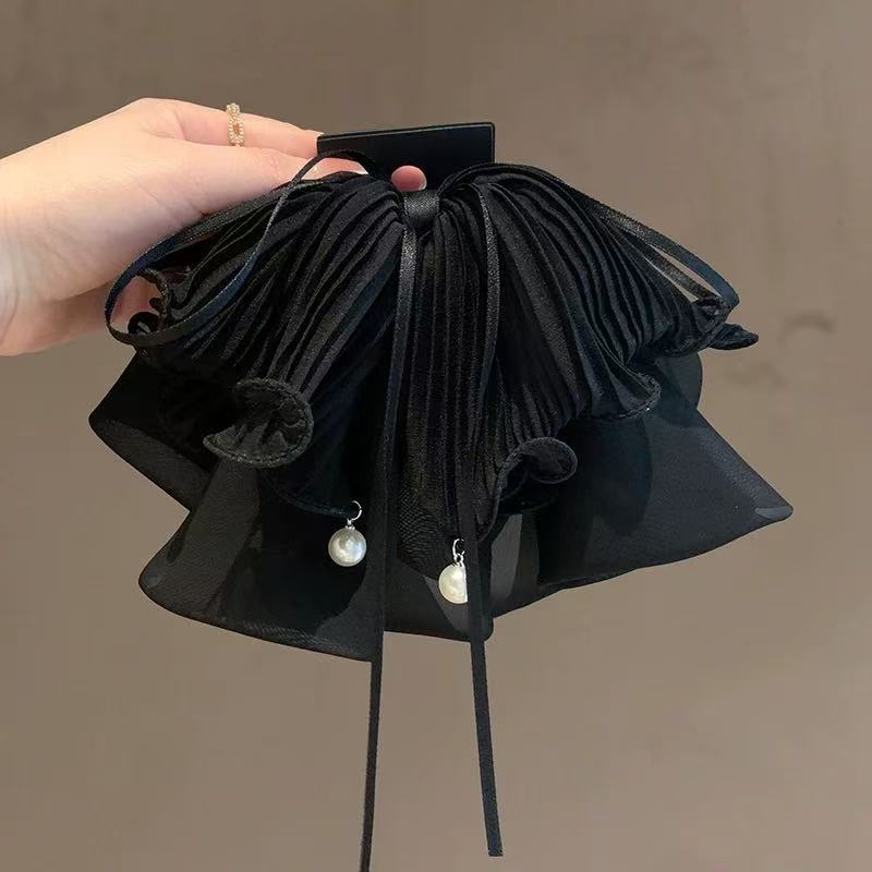 Black Chiffon Bow Ribbon Temperament Wild Large Ponytail Grip