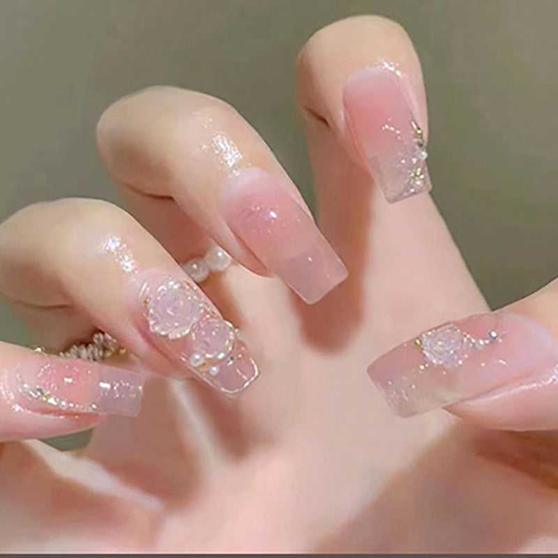 D356 Gentle Style Nail Tips Three-dimensional Camellia Blush Blooming