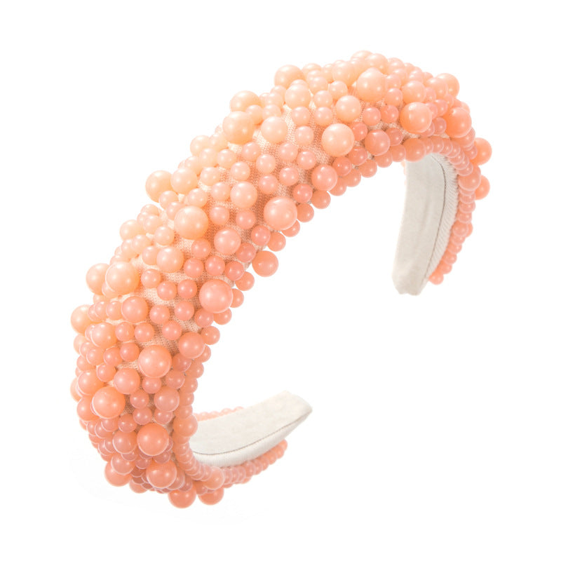 Handmade Beaded Pearl Headband Jelly Color Female Sponge