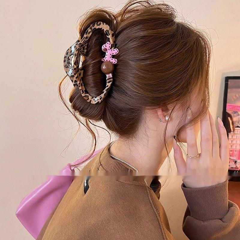 Leopard-Print Hollow-Out Cloud Hair Clip For Women Luxe High-End Style