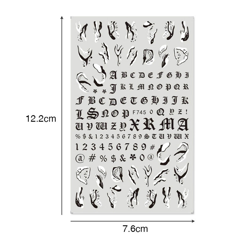 Nail Sticker New Alphanumeric All Black And White Butterfly