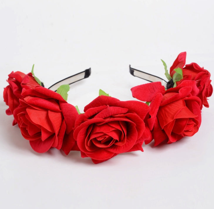New velvet simulation rose flower wreath headband seaside holiday shooting hair accessories