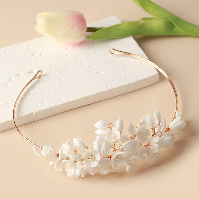 White Ceramic Flower Headwear For Women