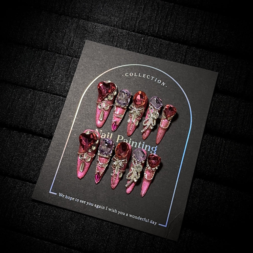 High-grade Winter New Year Rose Red Cat Eye Hand-worn Nail Painting Tip