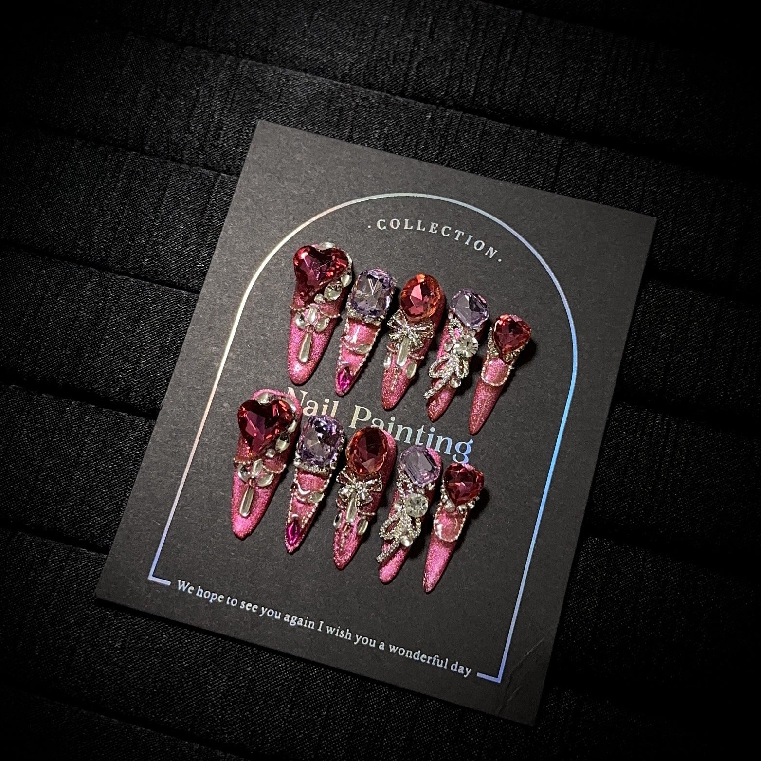 High-grade Winter New Year Rose Red Cat Eye Hand-worn Nail Painting Tip