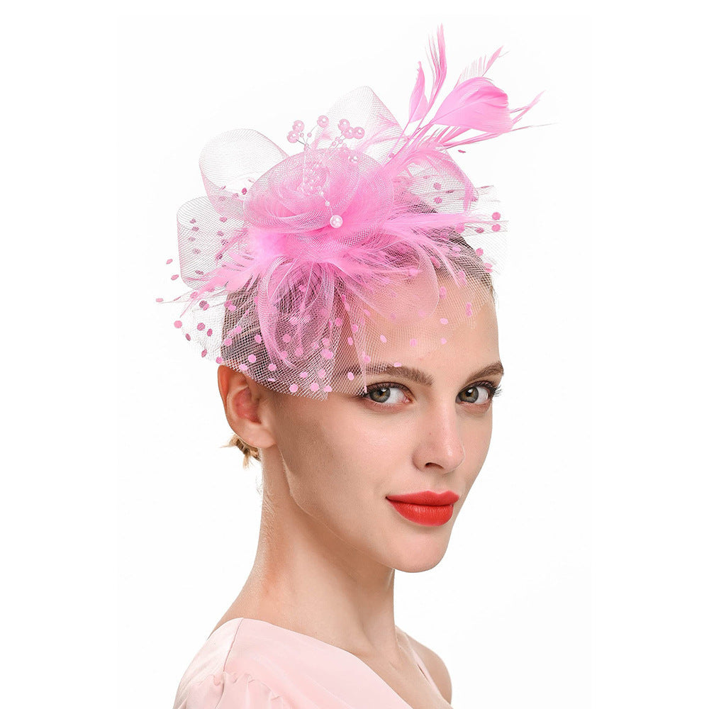 Feather Bride Hair Ornament Mesh Hat Combination Hairpin