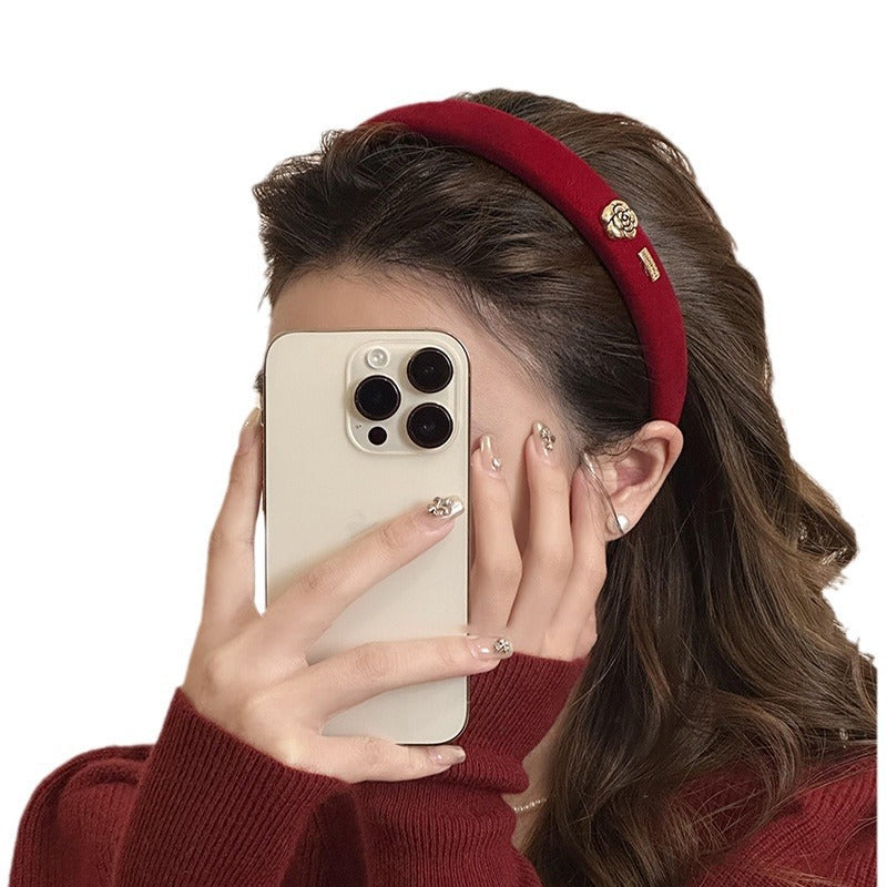 Red Autumn And Winter Sponge Headband High Skull Top High Sense