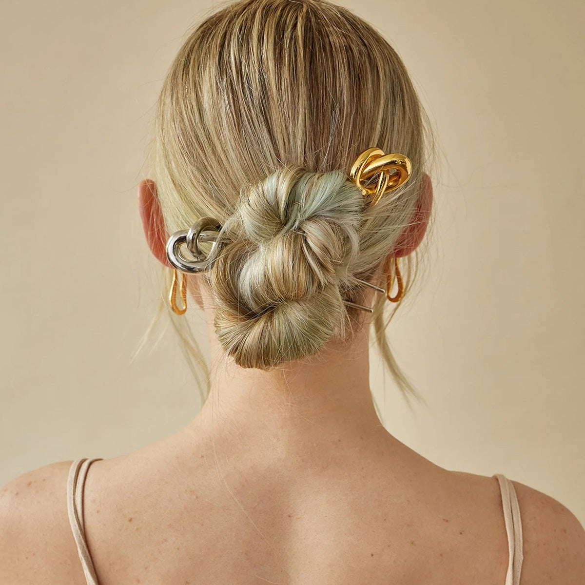 European And American Hair Clasp Simple Tie Up The Hair Elegant 18K Gold Stainless Steel Hairpin