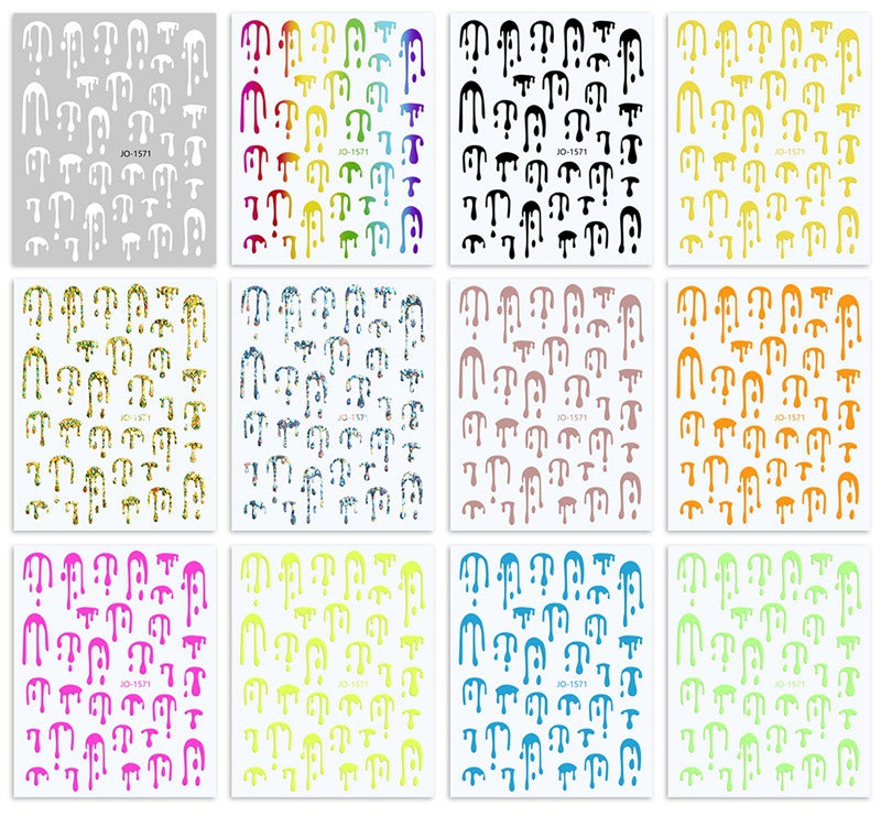 Water Drop Nail Laser Black And White Colorful Fluorescent Nail Sticker