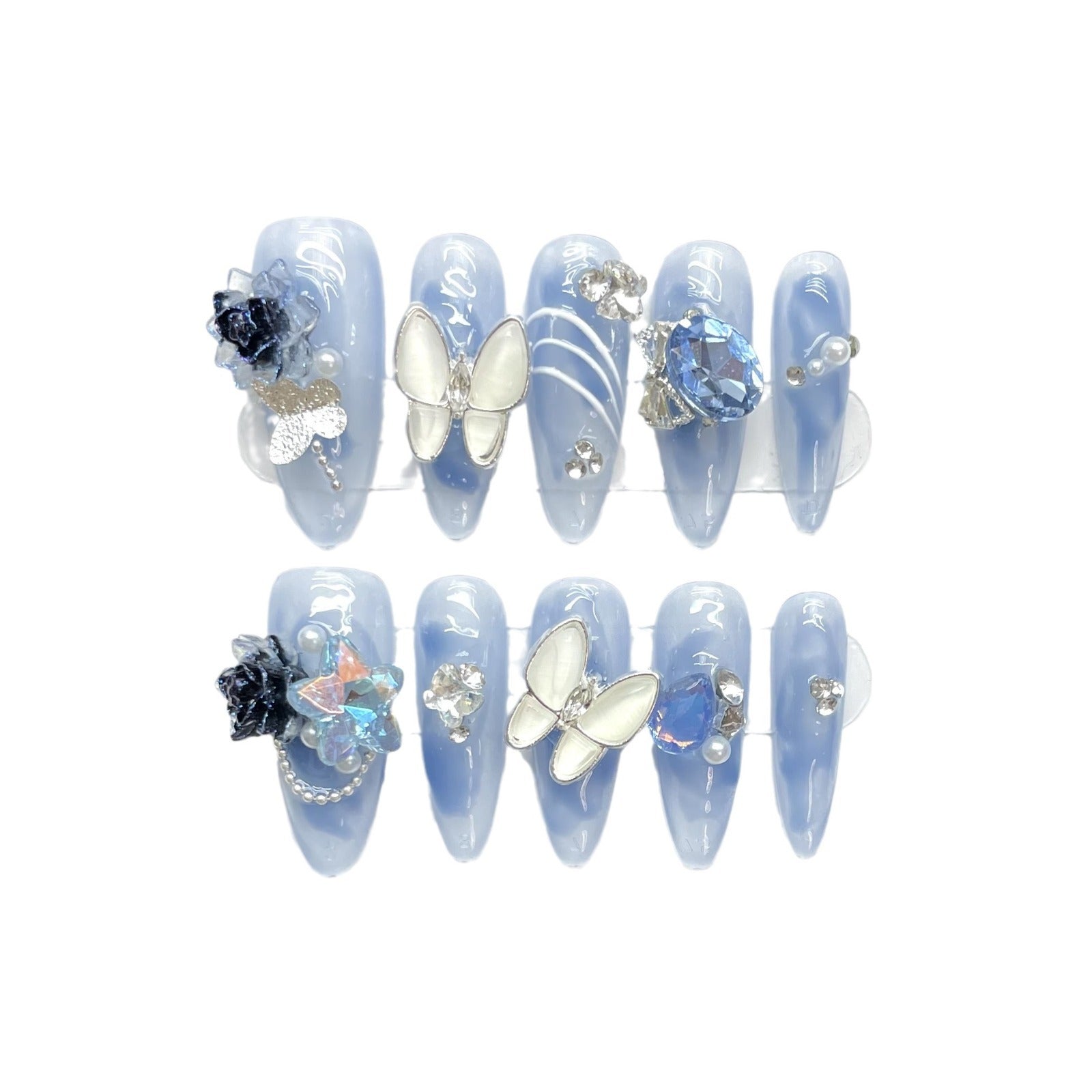 Narcissus Butterfly Rhinestone Nail Tips Elegant Cool High-End Handcrafted Wearable Nails