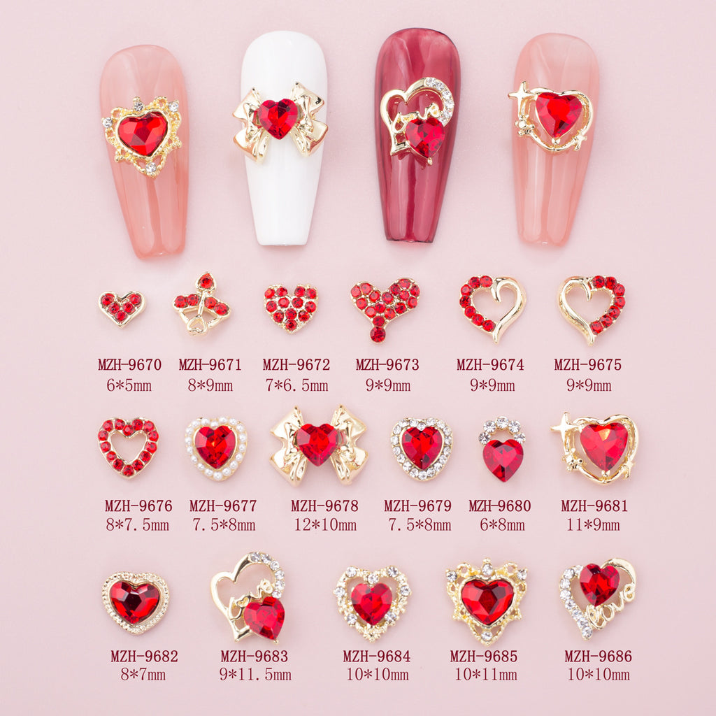 Glass New Year Nail Ornament Red Bow Accessories