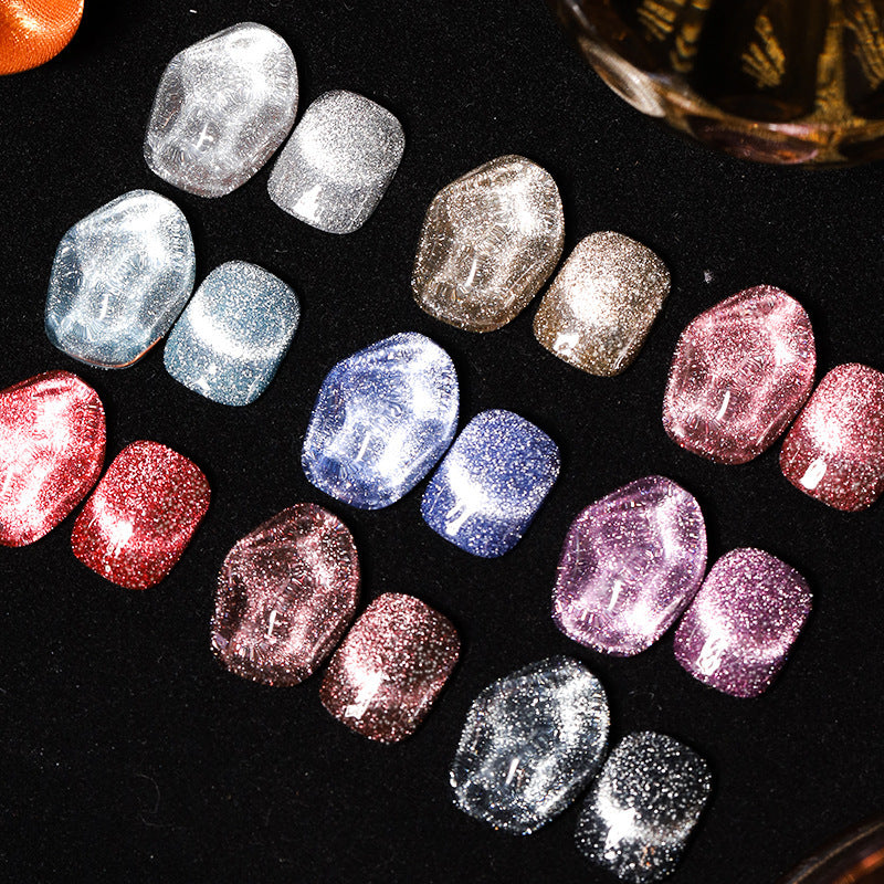 Reflective Bundy Diamond In The Debris Glue Cat Eye Gel Polish Nail Art