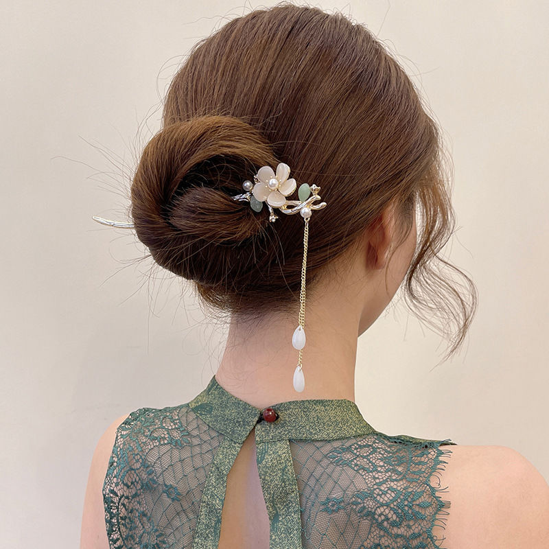Four Seasons National Style Green Leaf Tassel Ancient Style Han Chinese Clothing Hairpin