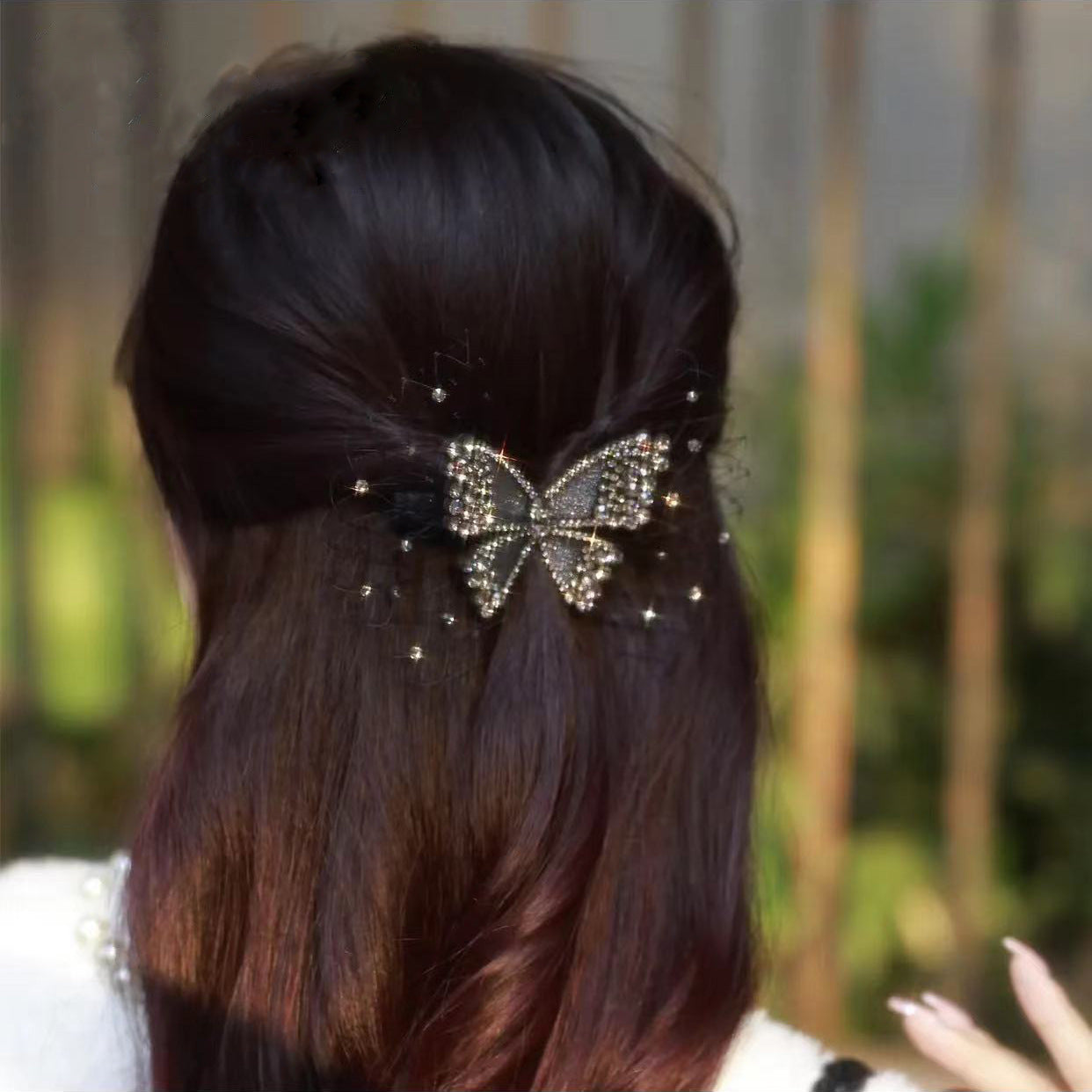 Mesh Micro Inlaid Color Diamond Butterfly Hairpin