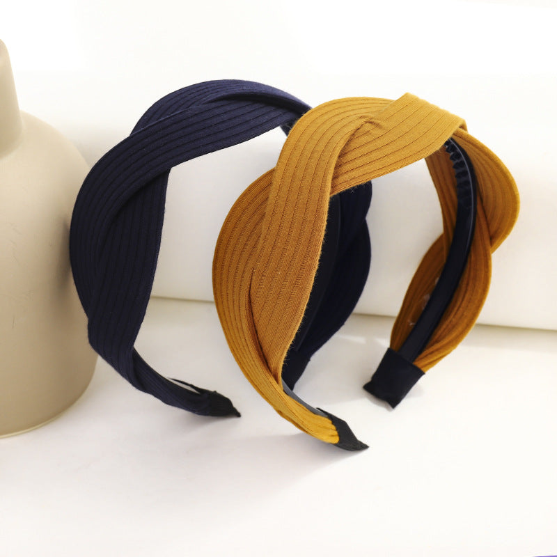 Fabric striped cross-knotted wide-brim hair accessory