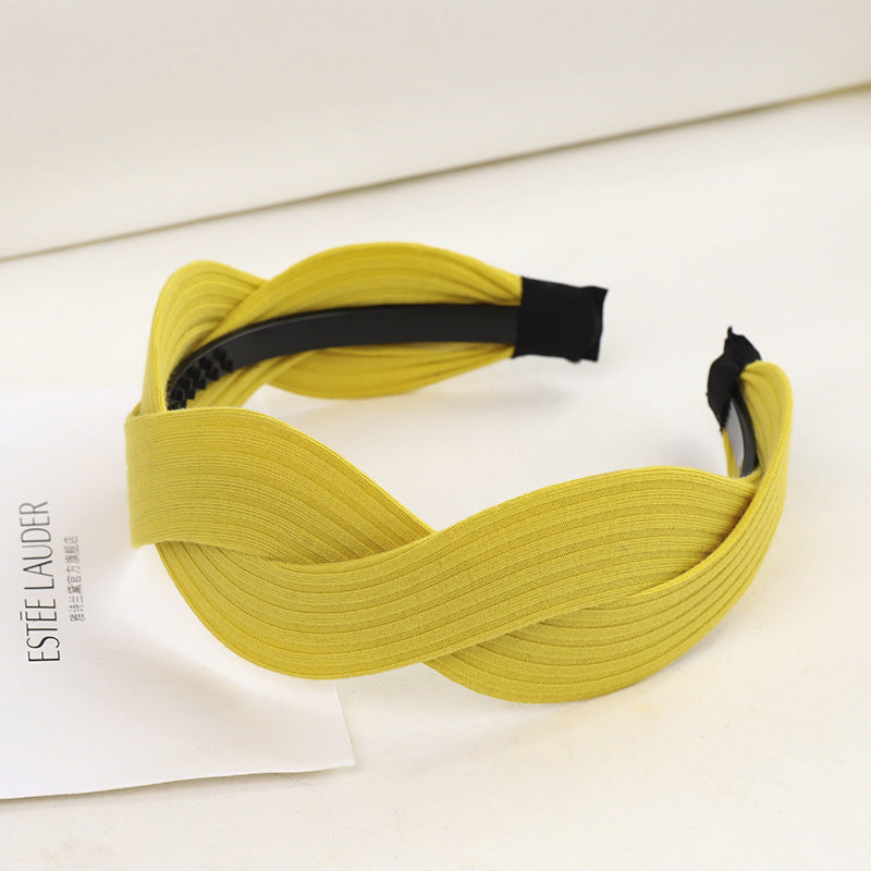 Fabric striped cross-knotted wide-brim hair accessory