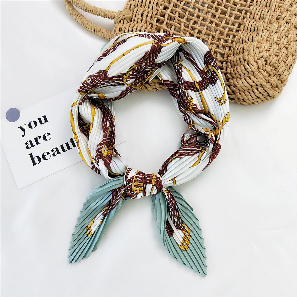 Desert Travel Pleated Small Square Towel Silk Scarf French Scarf Sun Protection Hair Band Women's Spring And Autumn Matching Shirt Suit Summer