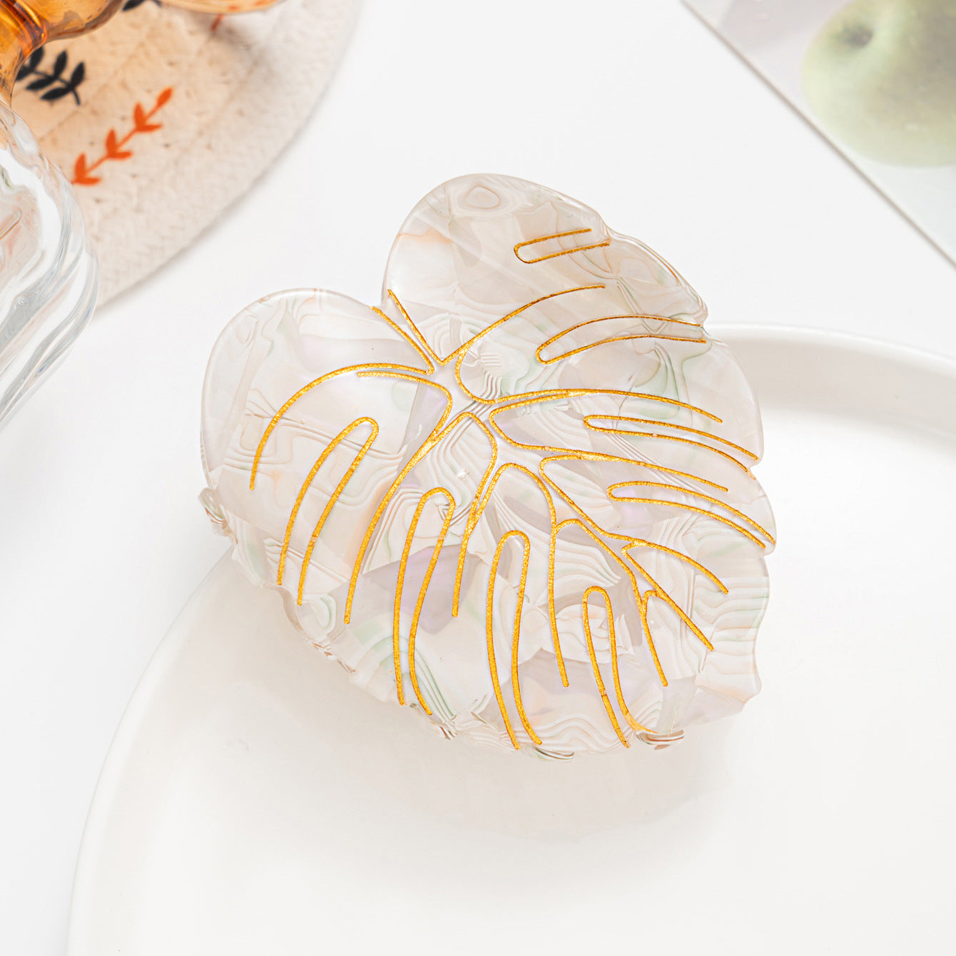 Simple Mori Style Printed Leaves Grip Versatile Hair Clip
