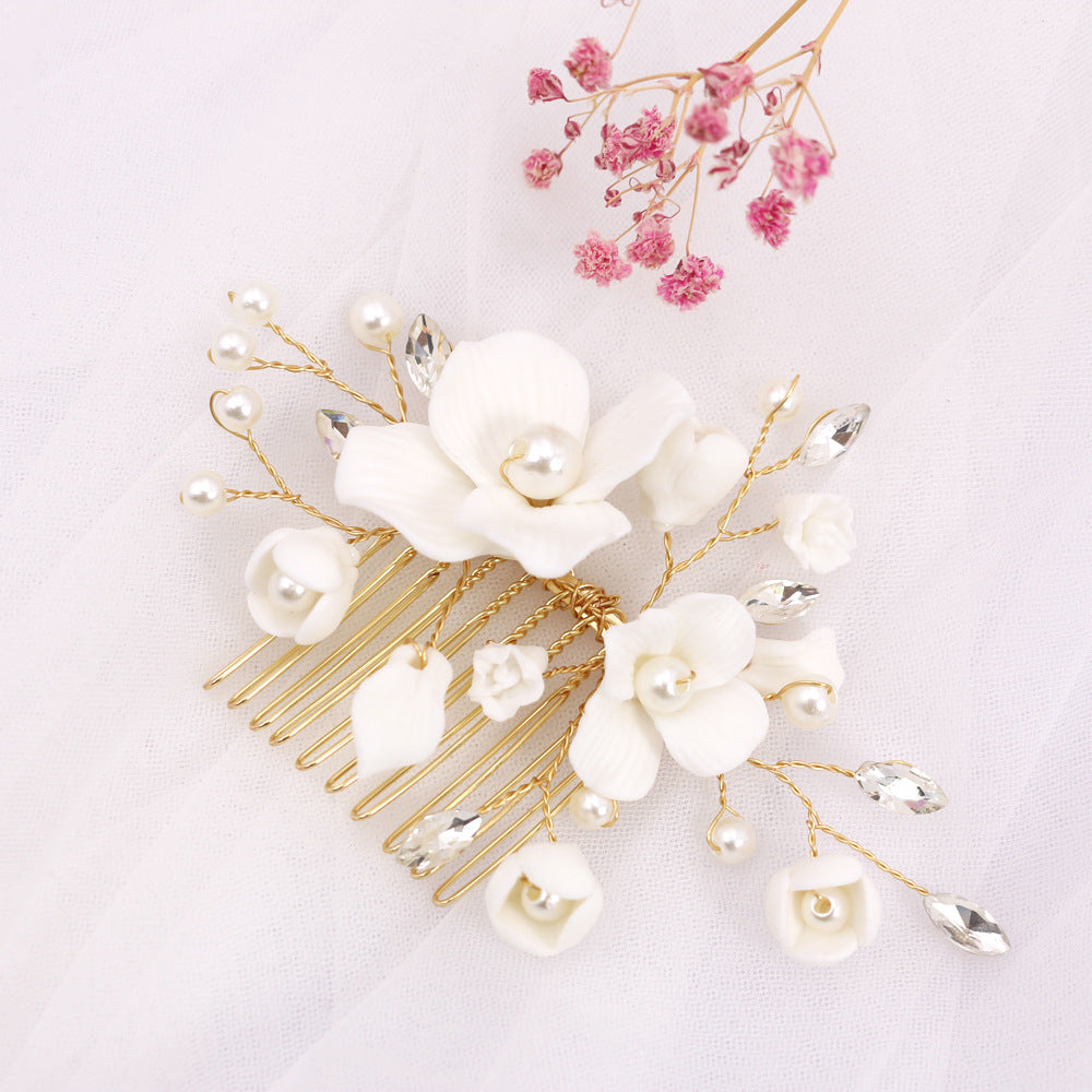 Ceramic Flower Hair Insert Comb Hairpin