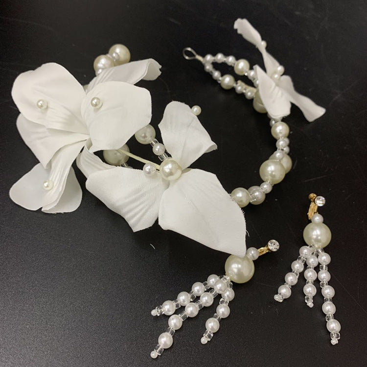 White Flower Handmade Beaded Hair Hoop