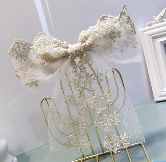 White Lace Hairpin Big Bow Tiara