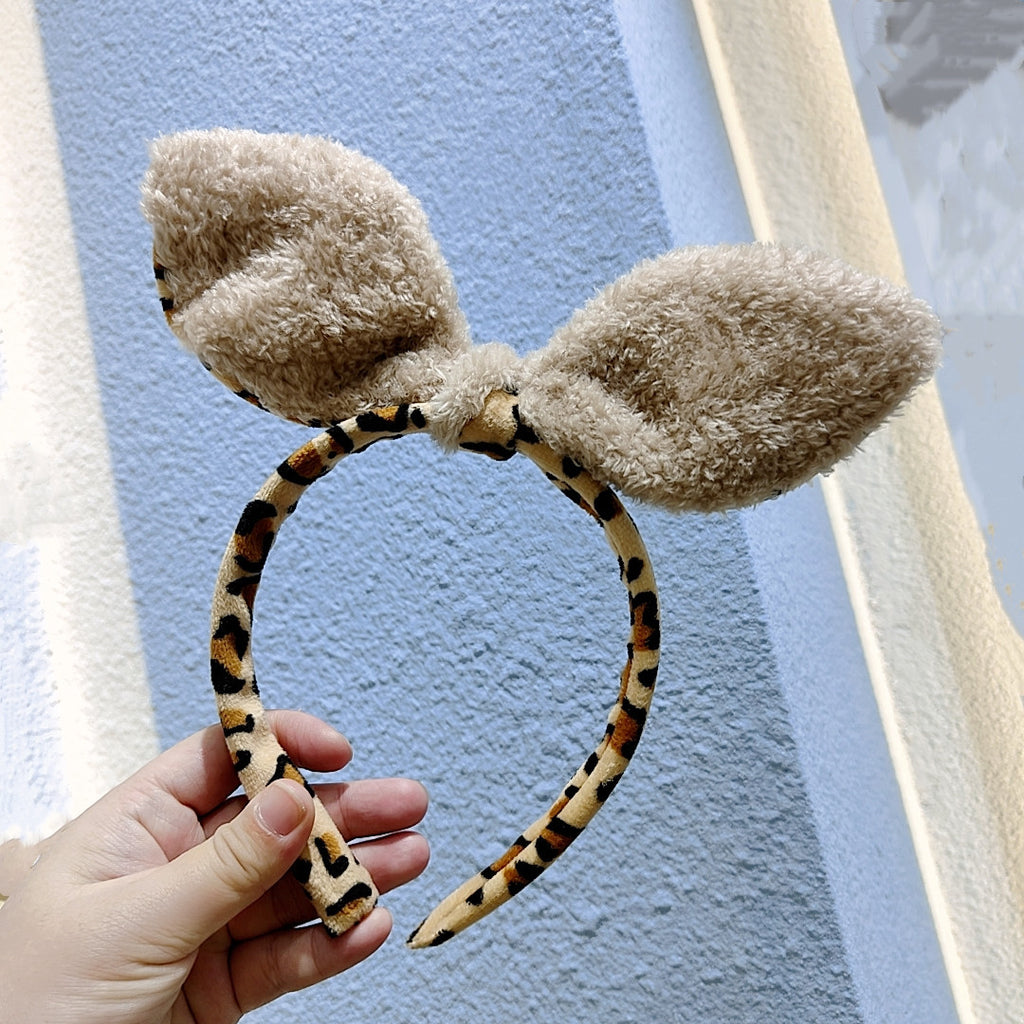 Plush Fluffy Leopard Bow Headband