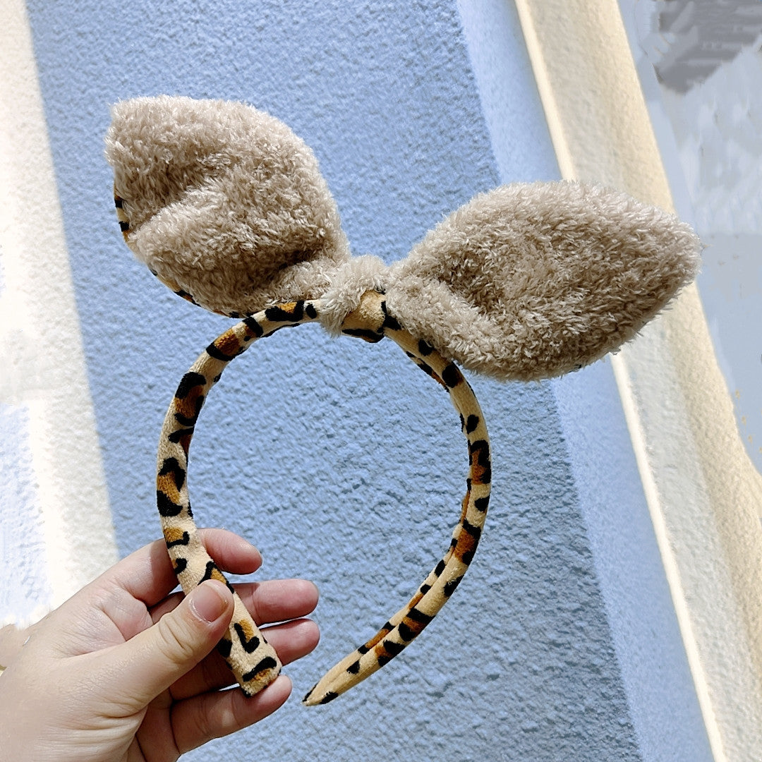 Plush Fluffy Leopard Bow Headband