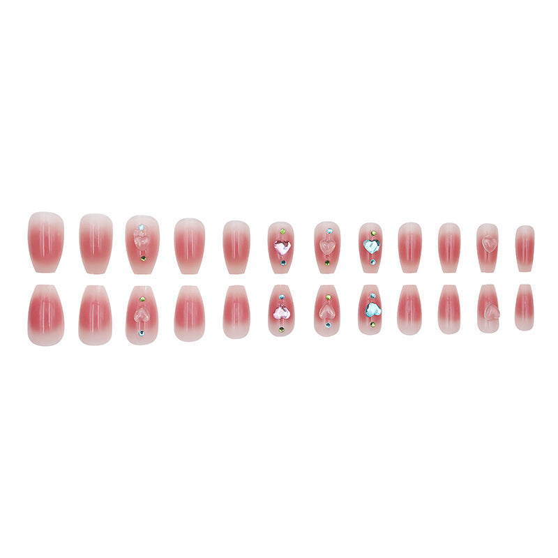 D327 Wearing Armor Removable Nail Tips Ice-transparent Blush White Heart Diamond