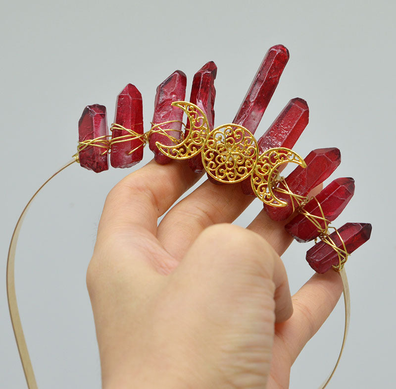 Natural Crystal Triple Golden Moon Headband