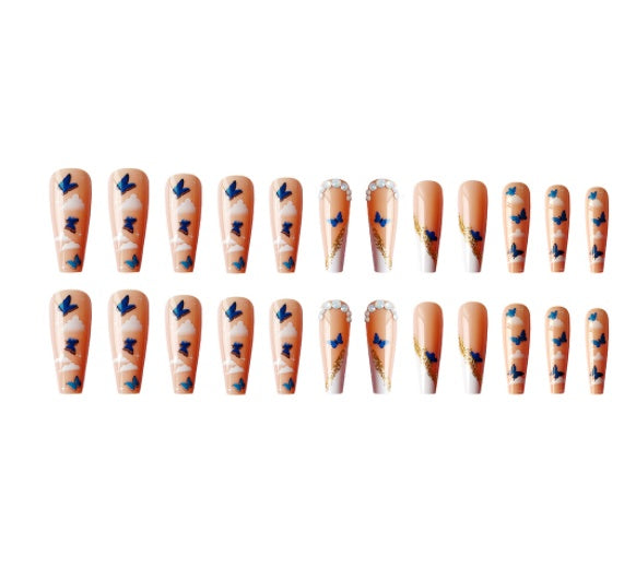 Long Nail Ballerina Gradient Heart Nail With Diamonds