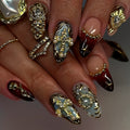 Best-selling Wine Red Gold Edge Wear Nail Patch Almond