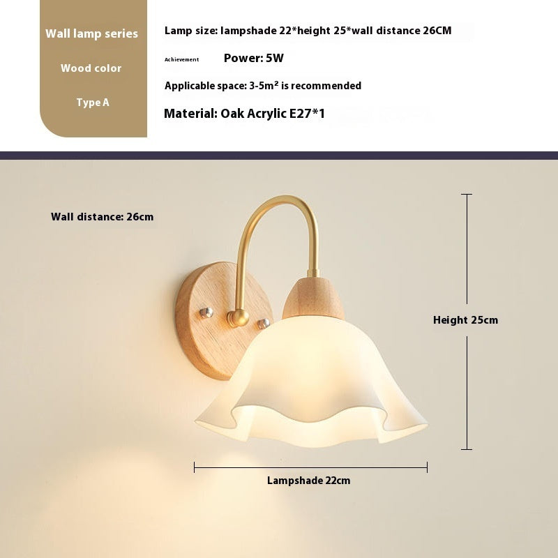 Bedroom Bedside Lamp Nordic Log Cream Style