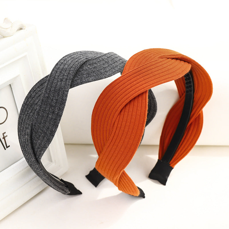 Fabric striped cross-knotted wide-brim hair accessory
