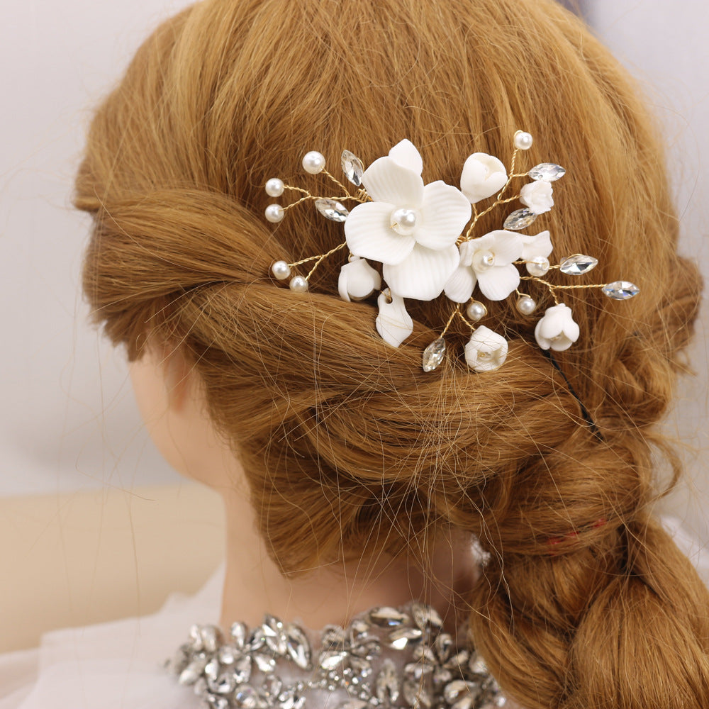 Ceramic Flower Hair Insert Comb Hairpin