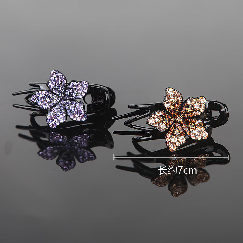 Barrettes Back Head Three-jaw Clamps Rhinestone Flower