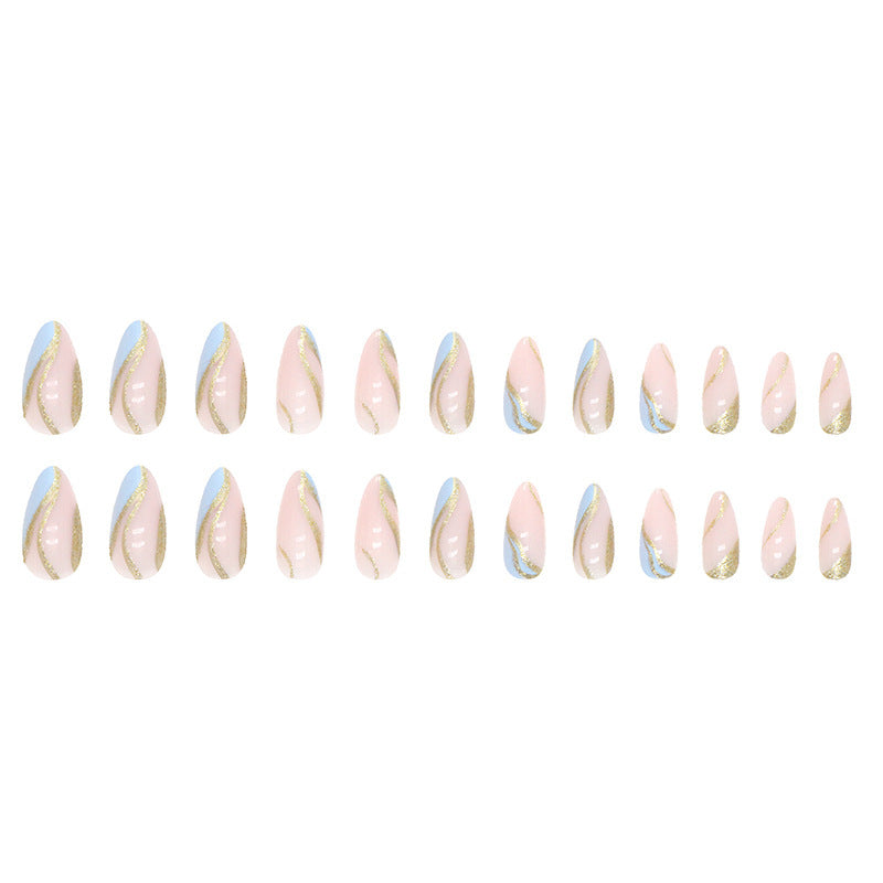 Blue Ripple Glitter Almond Wear Nail Tips