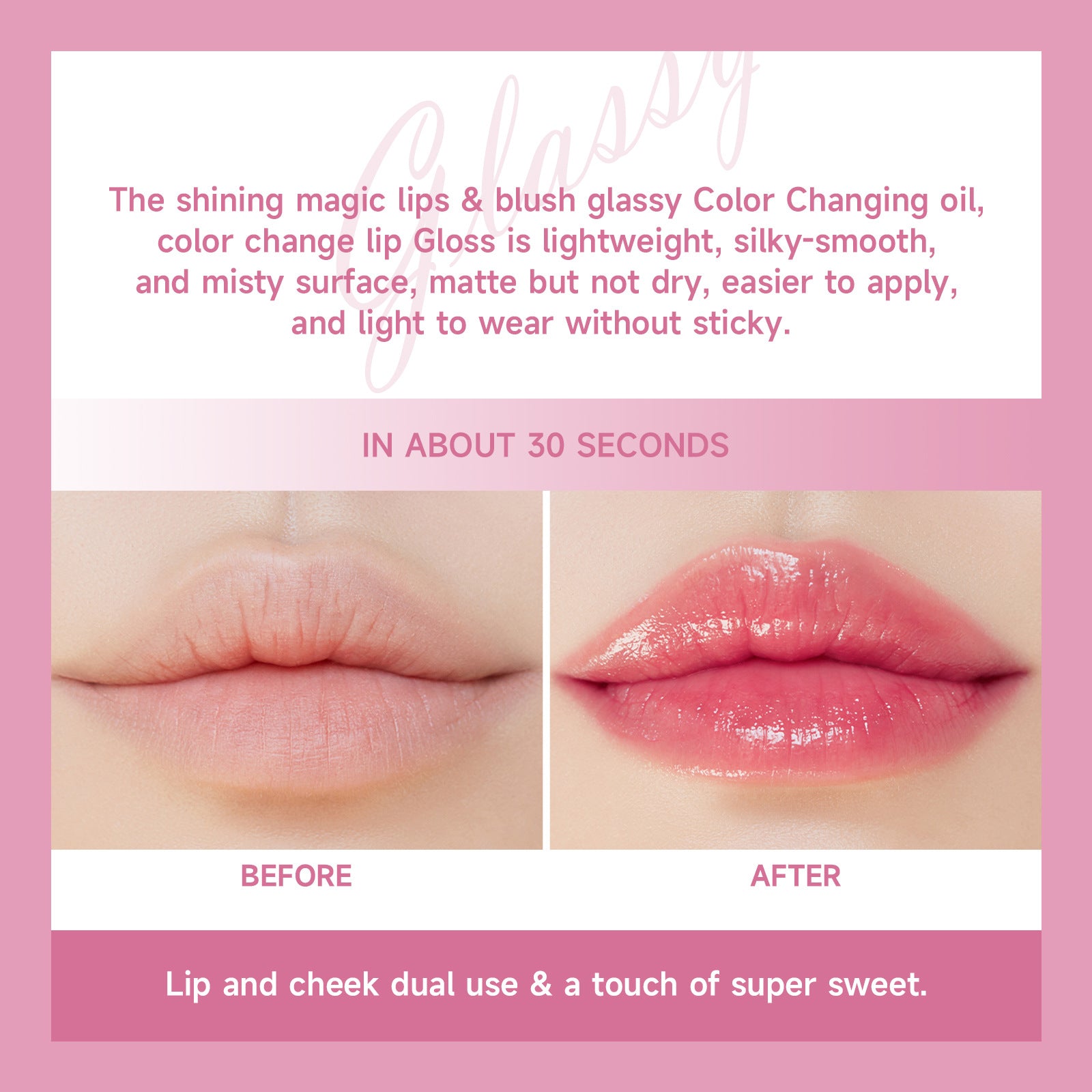 Derol Nude Makeup Rouge High Gloss Transparent Color-changing Blush
