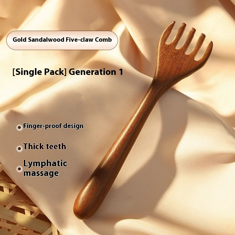Gold Sandalwood Head Massage Comb Meridian Brush