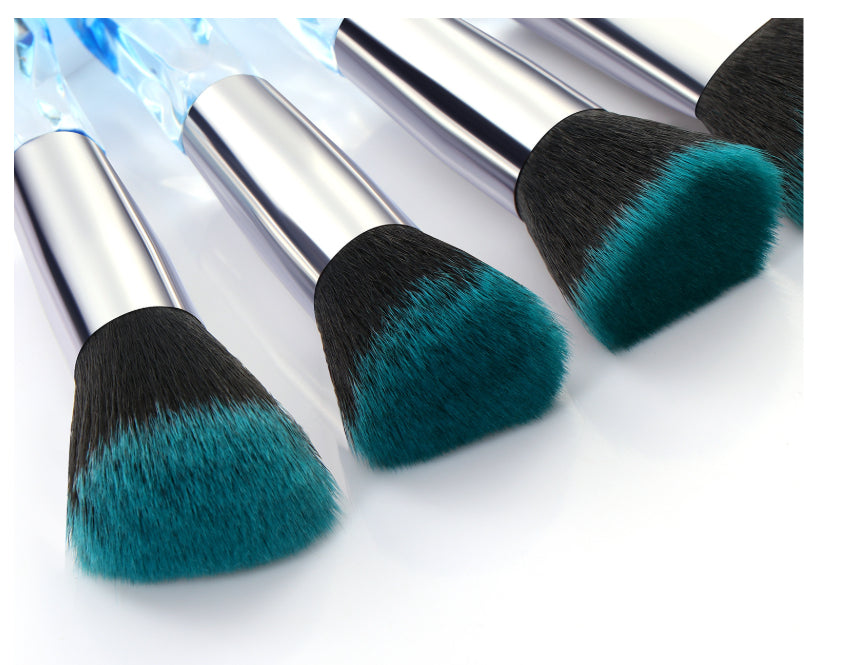 10 PCs Clear Crystal Diamond Shank Foundation Brush Suit