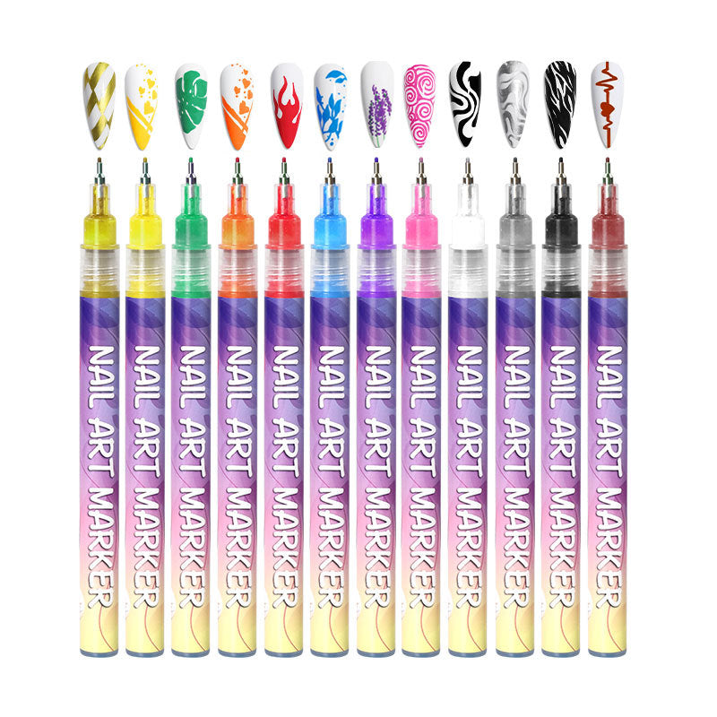 Nails Art Marker Graffiti Pen 12 Colors Acrylic Paint Painted