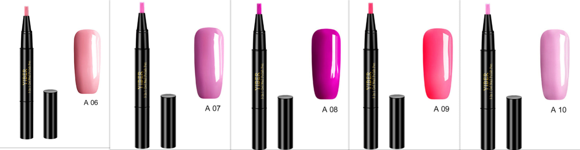 Yiber 5pcs Nail Polish Pen 3 In 1 One Step Glue Pen Multicolor