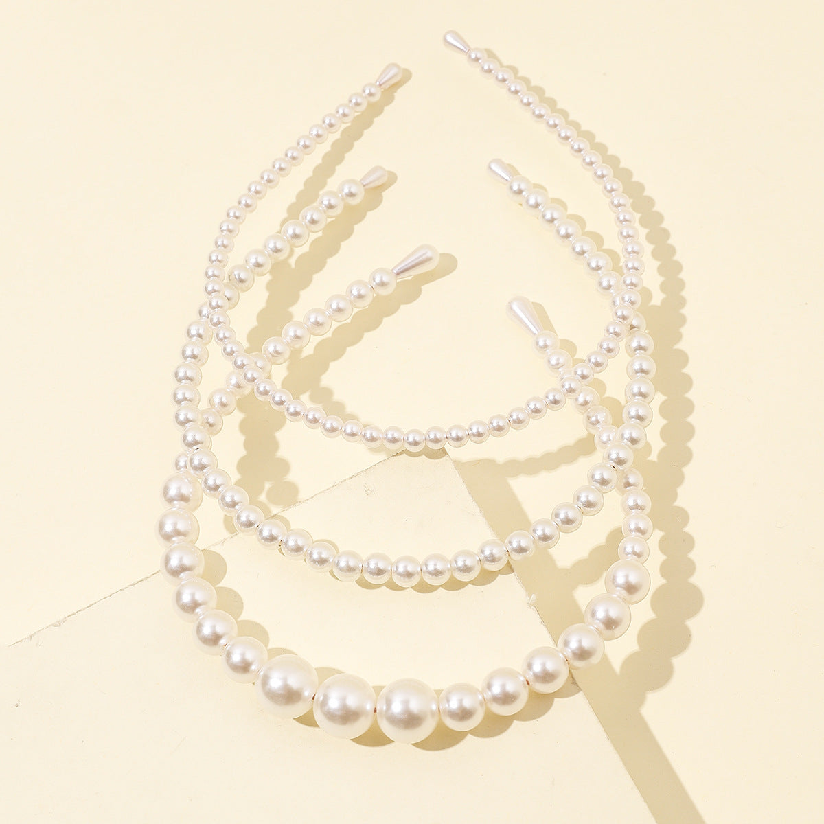 Women's Pressed Hair All-match Pearl Headband Three-piece Set
